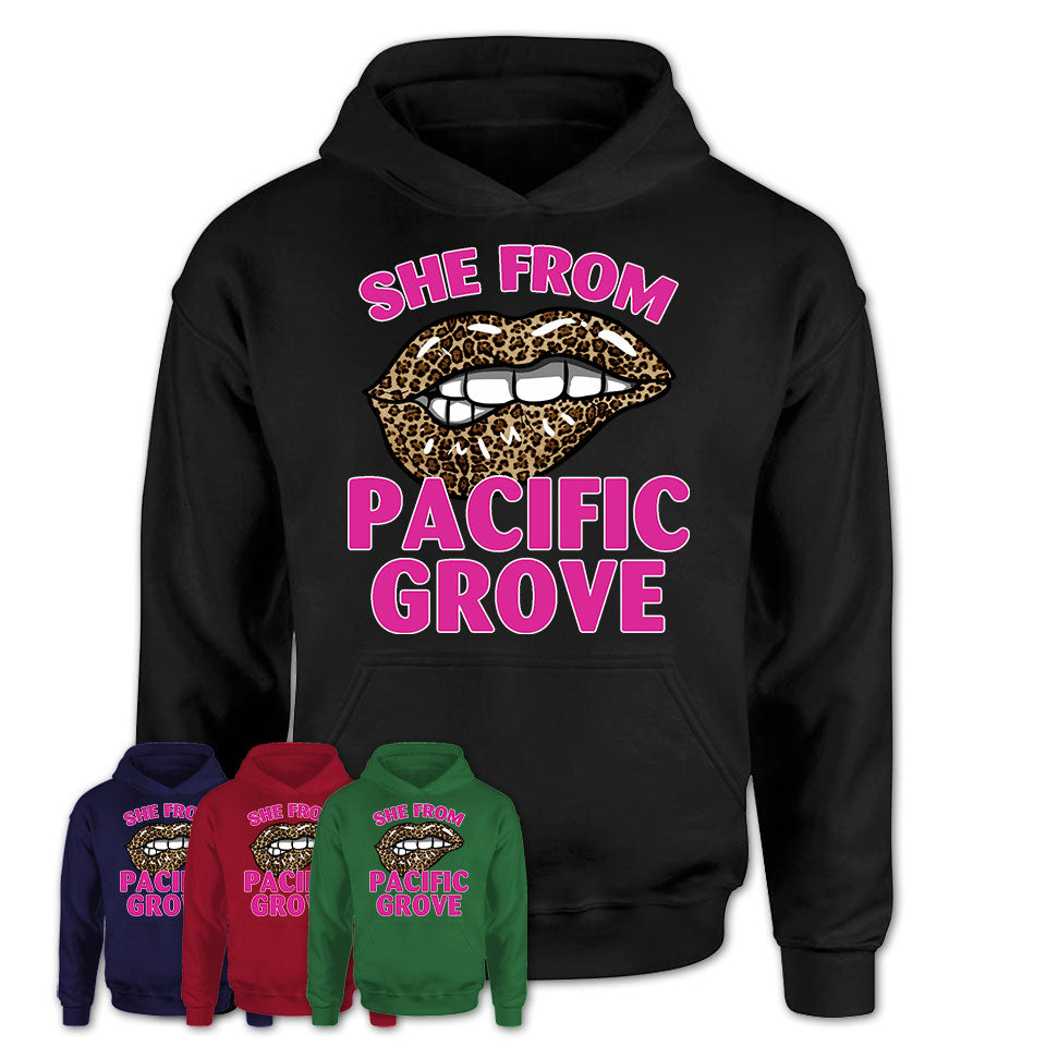 She From Pacific Grove California Gift Cheetah Leopard Sexy Lips Shirt