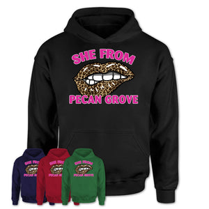 She From Pecan Grove Texas Gift Cheetah Leopard Sexy Lips Shirt