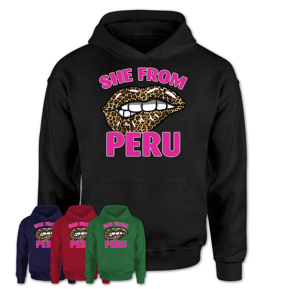 She From Peru Illinois Gift Cheetah Leopard Sexy Lips Shirt