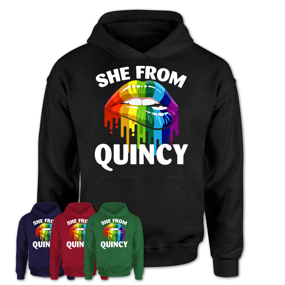 She From Quincy Massachusetts T-Shirt LGBT Pride Sexy Lips Gift Shirt