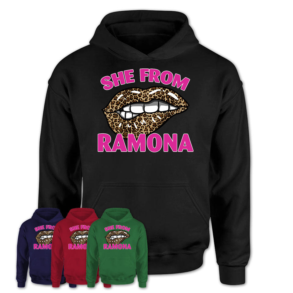 She From Ramona California Gift Cheetah Leopard Sexy Lips Shirt