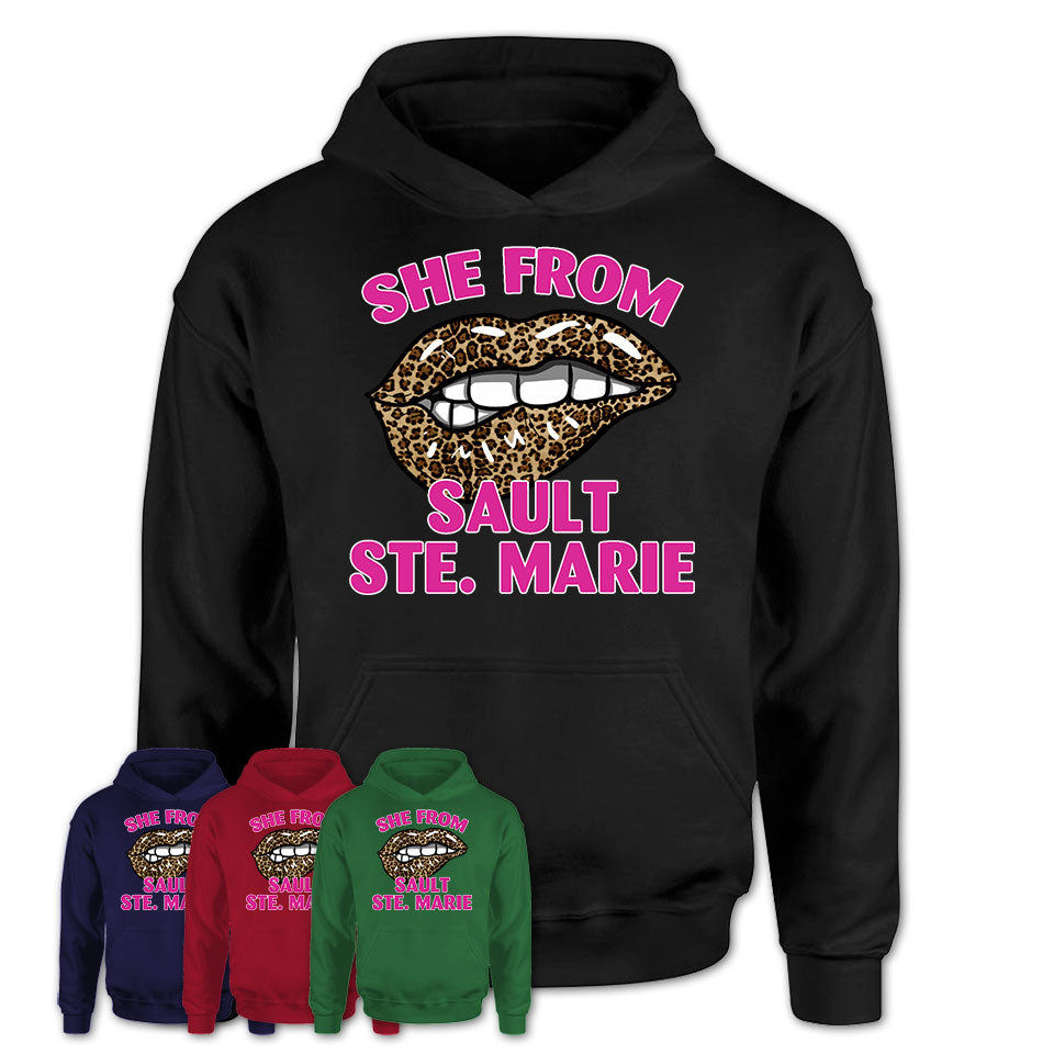 She From Sault Ste. Marie Michigan Gift Cheetah Leopard Sexy Lips Shirt