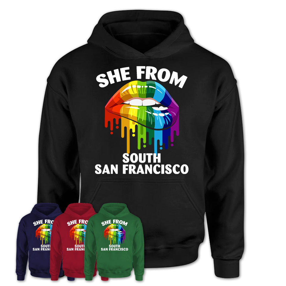 She From South San Francisco California T-Shirt LGBT Pride Sexy Lips Gift Shirt