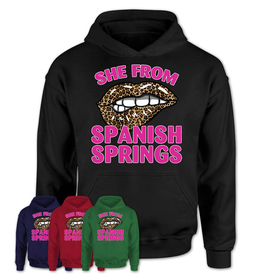 She From Spanish Springs Nevada Gift Cheetah Leopard Sexy Lips Shirt