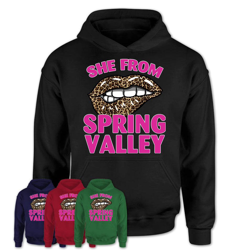 She From Spring Valley Nevada Gift Cheetah Leopard Sexy Lips Shirt