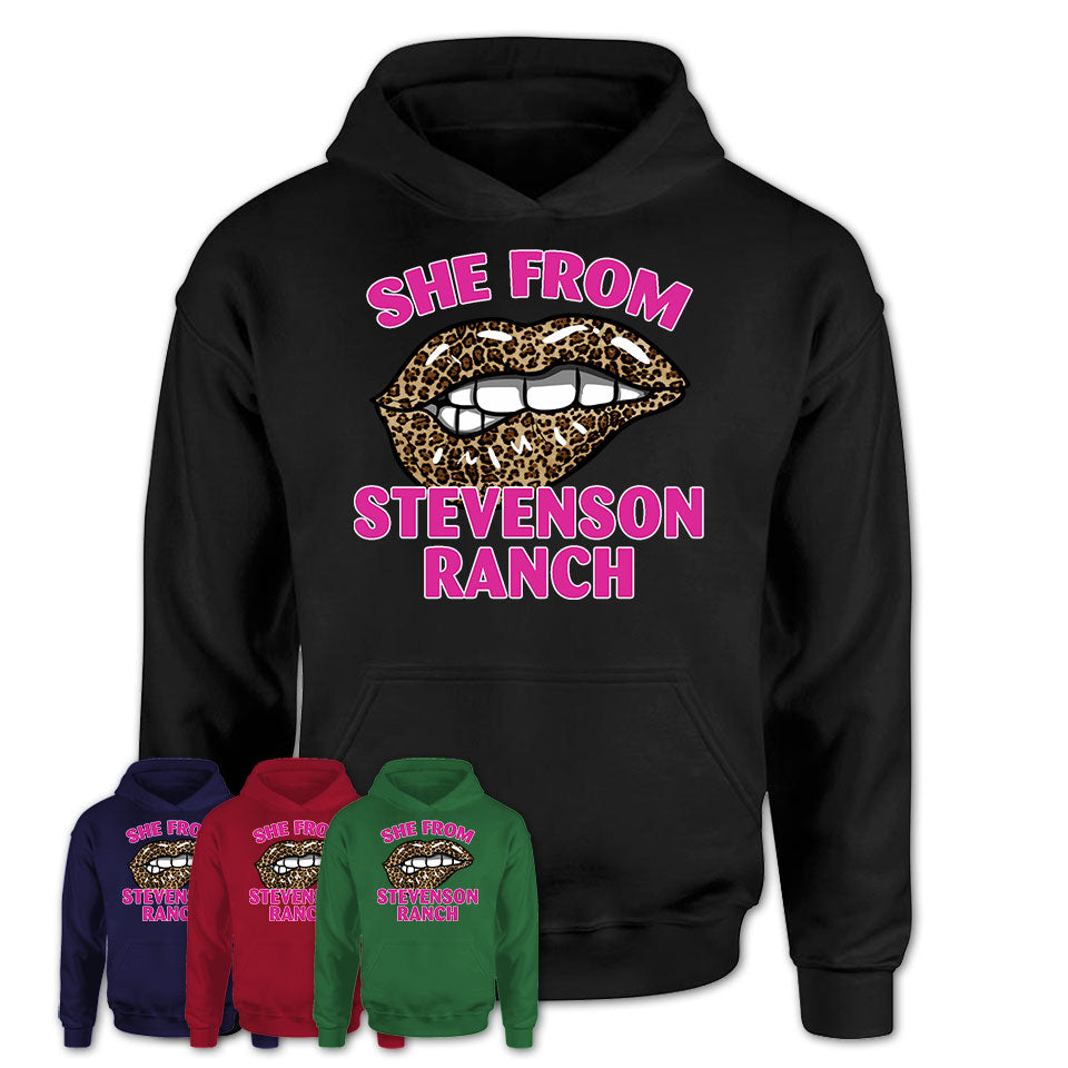 She From Stevenson Ranch California Gift Cheetah Leopard Sexy Lips Shirt