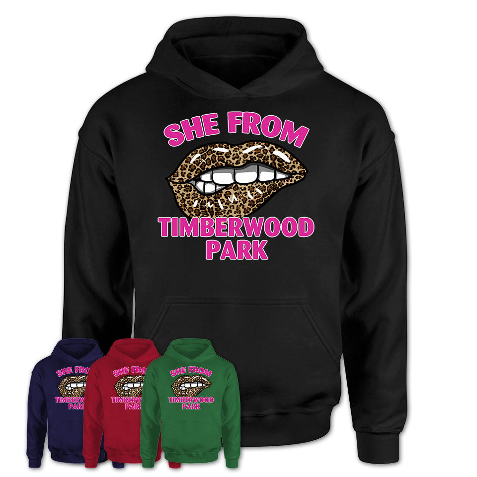 She From Timberwood Park Texas Gift Cheetah Leopard Sexy Lips Shirt