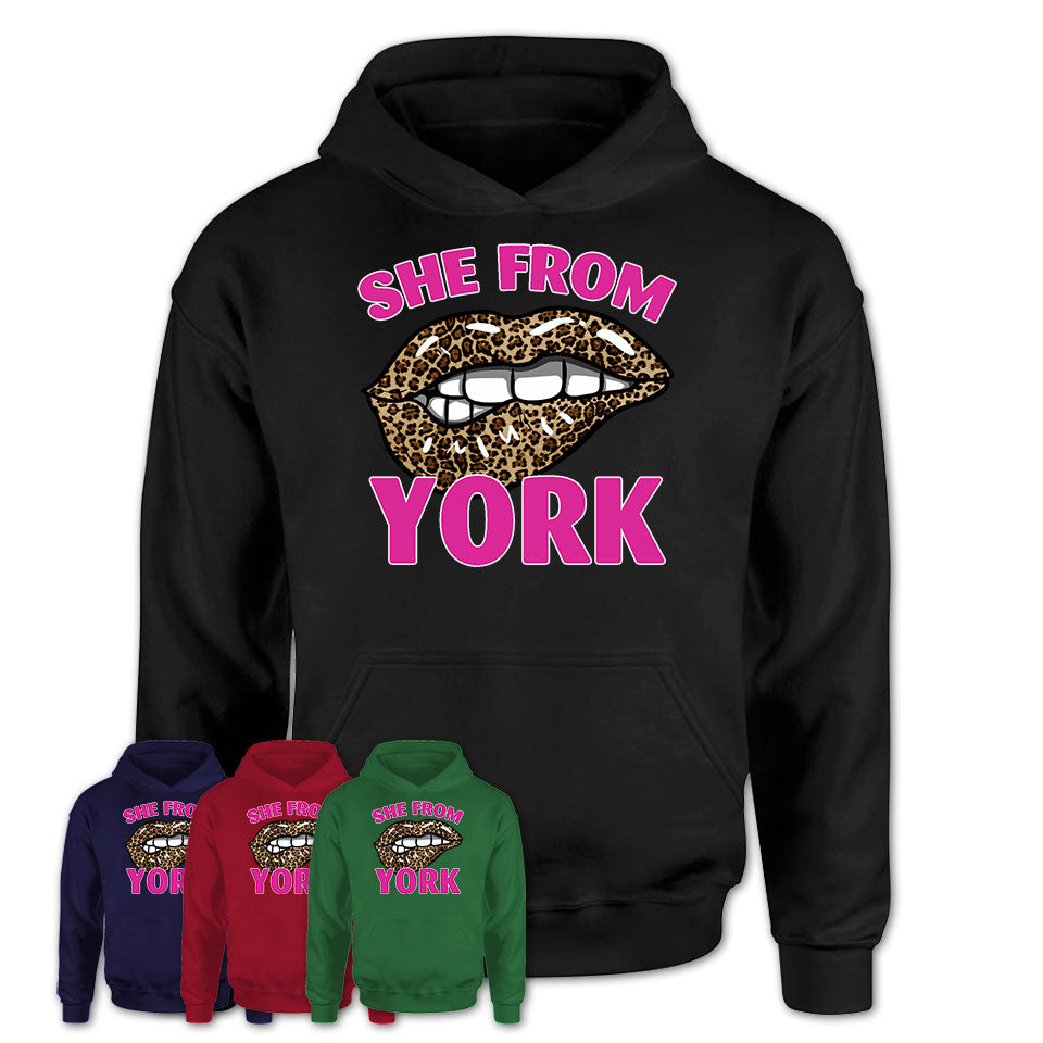 She From York Pennsylvania Gift Cheetah Leopard Sexy Lips Shirt