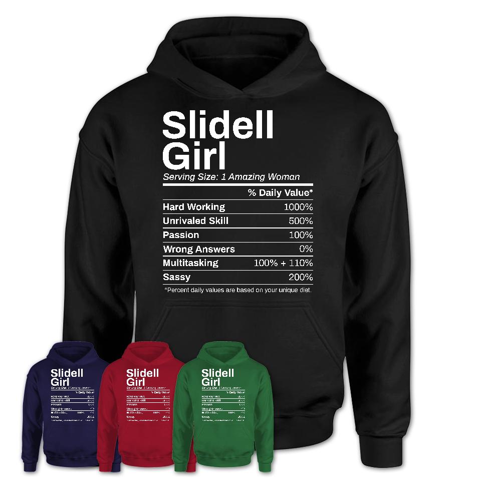 Slidell Girl Louisiana Nutrition Facts Proud Vintage Sport Born Living City Home Roots USA Gift Women T-Shirt