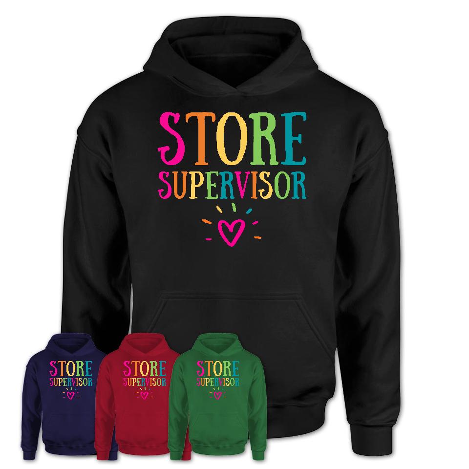 Store Supervisor Rainbow Lettering Heart Shirt, Employee Appreciation Gifts