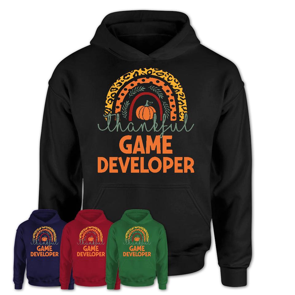 Thankful Game Developer Shirt, Pumpkin Rainbow Sweater for Fall Lovers, Thanksgiving Gift for Game Developer Women
