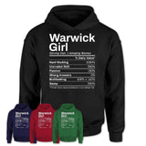 Warwick Girl Rhode Island Nutrition Facts Proud Vintage Sport Born Living City Home Roots USA Gift Women T-Shirt