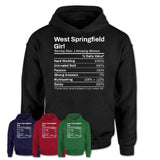 West Springfield Girl Massachusetts Nutrition Facts Proud Vintage Sport Born Living City Home Roots USA Gift Women T-Shirt
