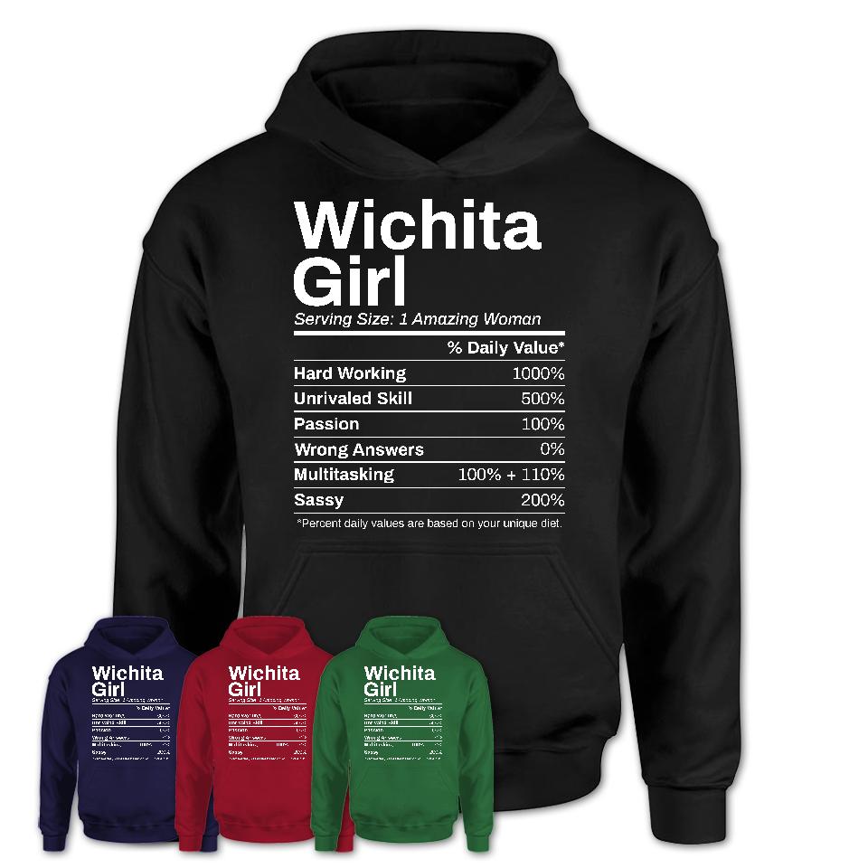 Wichita Girl Kansas Nutrition Facts Proud Vintage Sport Born Living City Home Roots USA Gift Women T-Shirt