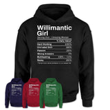 Willimantic Girl Connecticut Nutrition Facts Proud Vintage Sport Born Living City Home Roots USA Gift Women T-Shirt