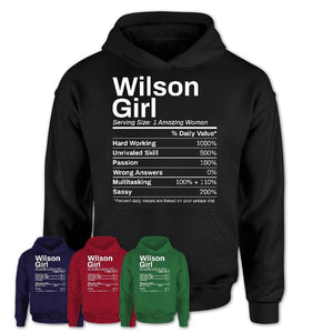 Wilson Girl North Carolina Nutrition Facts Proud Vintage Sport Born Living City Home Roots USA Gift Women T-Shirt