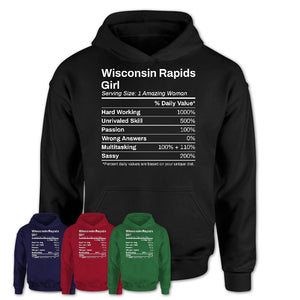 Wisconsin Rapids Girl Wisconsin Nutrition Facts Proud Vintage Sport Born Living City Home Roots USA Gift Women T-Shirt