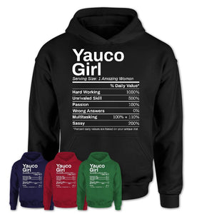 Yauco Girl Puerto Rico Nutrition Facts Proud Vintage Sport Born Living City Home Roots USA Gift Women T-Shirt