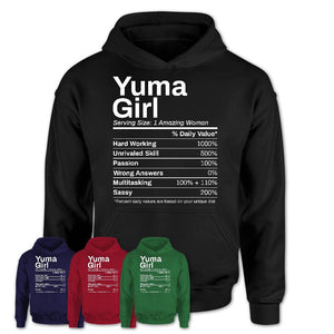 Yuma Girl Arizona Nutrition Facts Proud Vintage Sport Born Living City Home Roots USA Gift Women T-Shirt