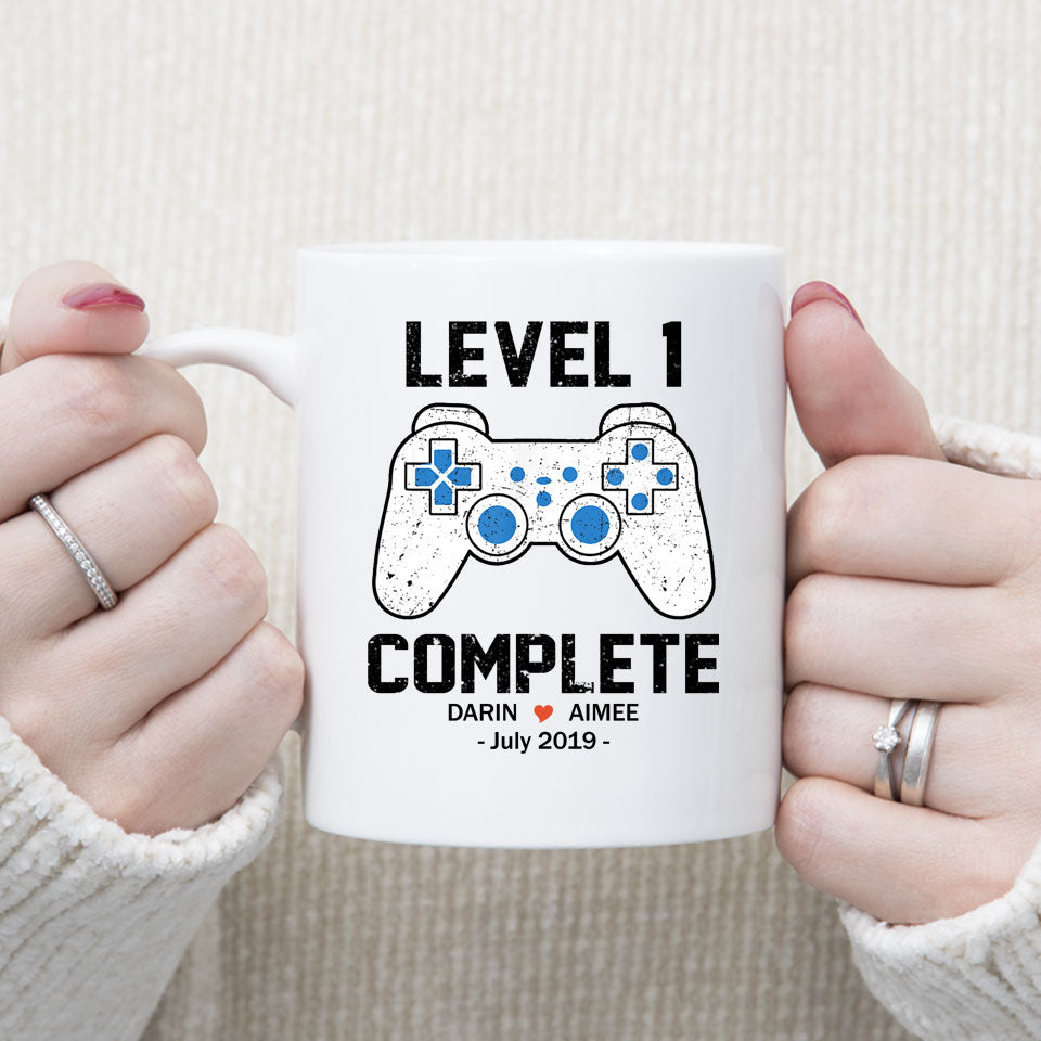 Level 1 Complete Anniversary Mug, Custom Name Gift, Game Lover Mug, Couple Mug, 1 year Anniversary Gift