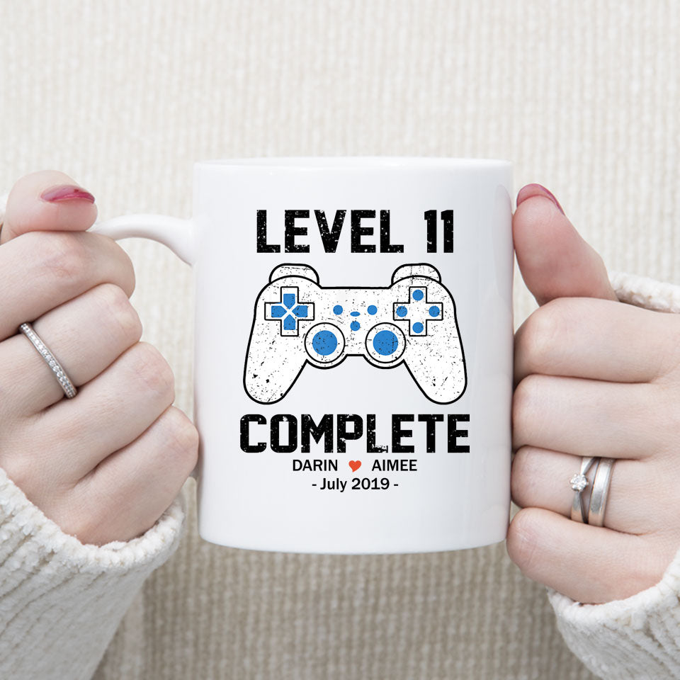 Level 11 Complete Anniversary Mug, Custom Name Gift, Game Lover Mug, Couple Mug, 11 years Anniversary Gift
