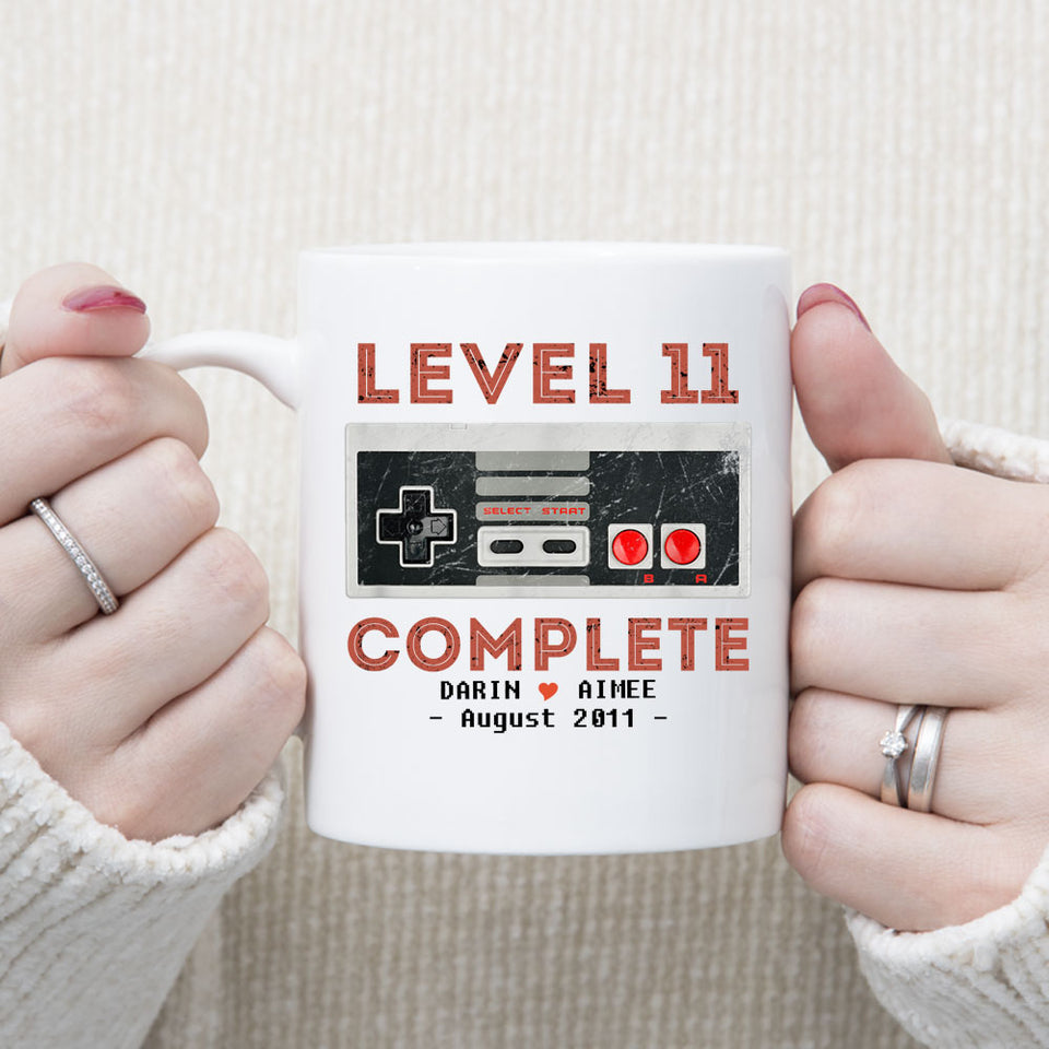 Level 11 Complete Anniversary Mug, Personalized 11th Anniversary Gift, 11 years Gift for Husband