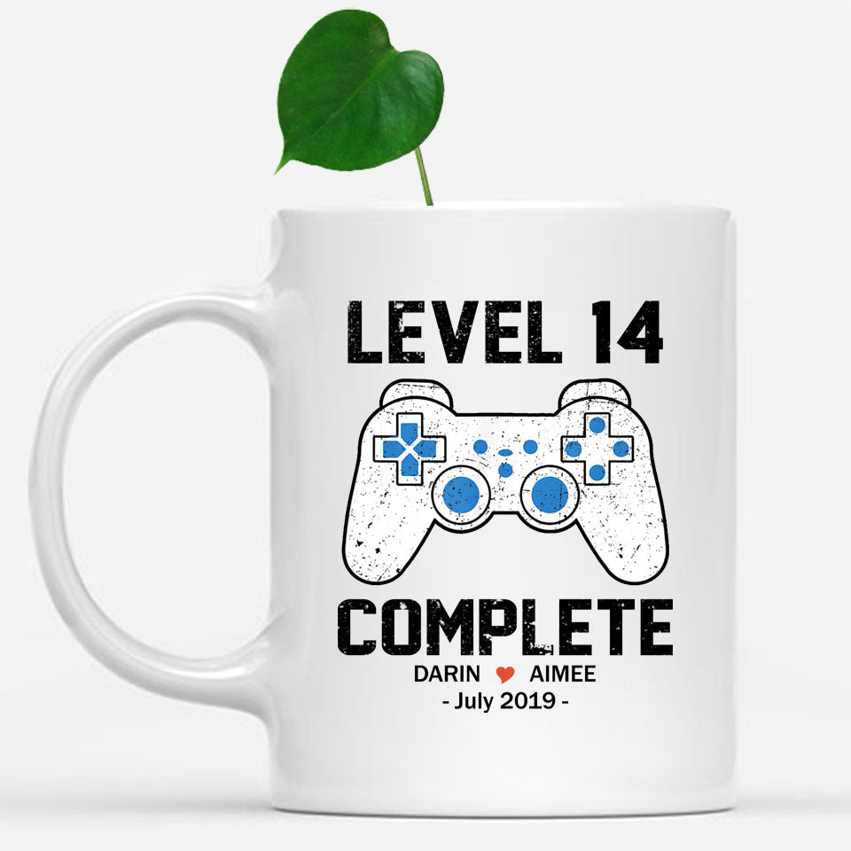 Level 14 Complete Anniversary Mug, Custom Name Gift, Game Lover Mug, Couple Mug, 14 years Anniversary Gift