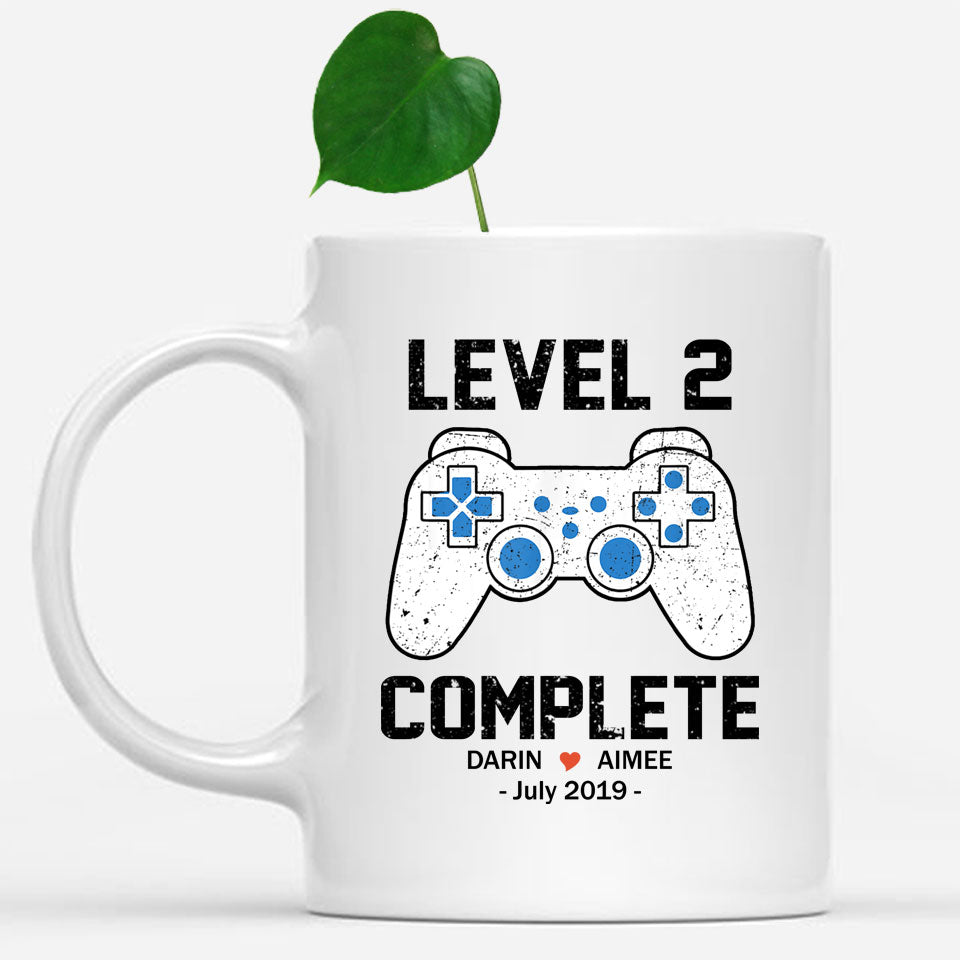 Level 2 Complete Anniversary Mug, Custom Name Gift, Game Lover Mug, Couple Mug, 2 years Anniversary Gift