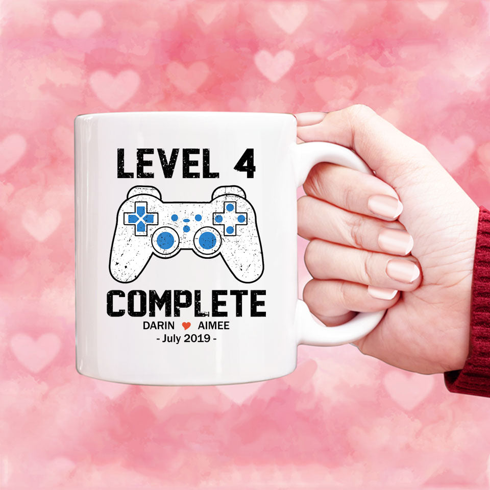 Level 4 Complete Anniversary Mug, Custom Name Gift, Game Lover Mug, Couple Mug, 4 years Anniversary Gift