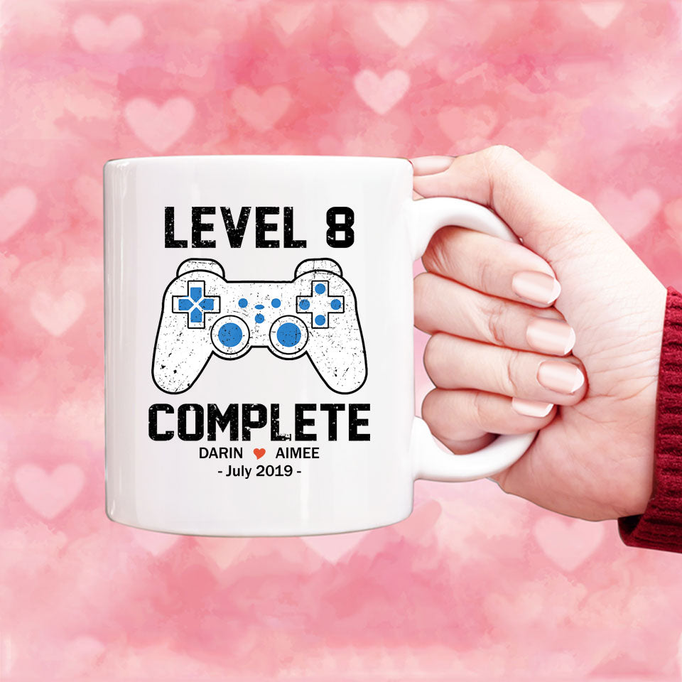 Level 8 Complete Anniversary Mug, Custom Name Gift, Game Lover Mug, Couple Mug, 8 years Anniversary Gift
