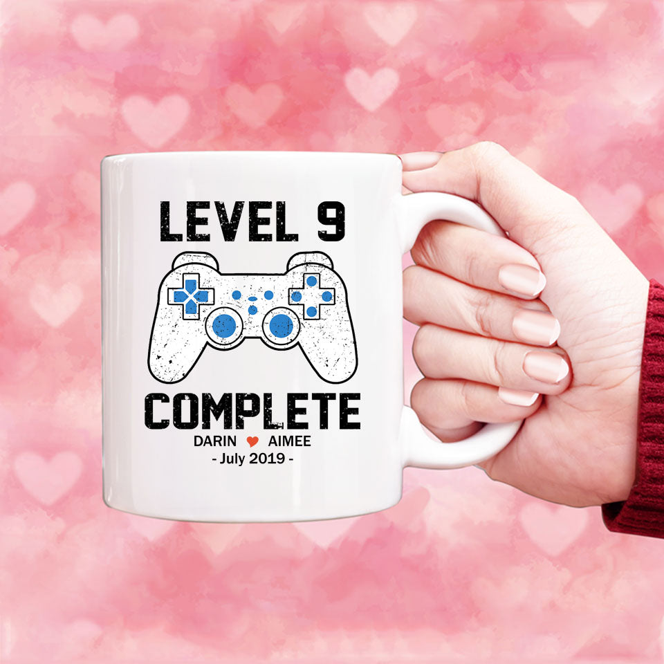 Level 9 Complete Anniversary Mug, Custom Name Gift, Game Lover Mug, Couple Mug, 9 years Anniversary Gift