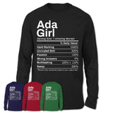 Ada Girl Oklahoma Nutrition Facts Proud Vintage Sport Born Living City Home Roots USA Gift Women T-Shirt