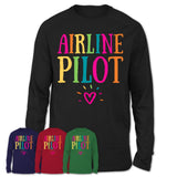 Airline Pilot Rainbow Lettering Heart Shirt, Employee Appreciation Gifts