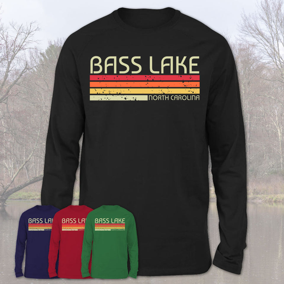 Bass Lake North Carolina Funny Fishing Camping Summer Retro Gift T-Shirt