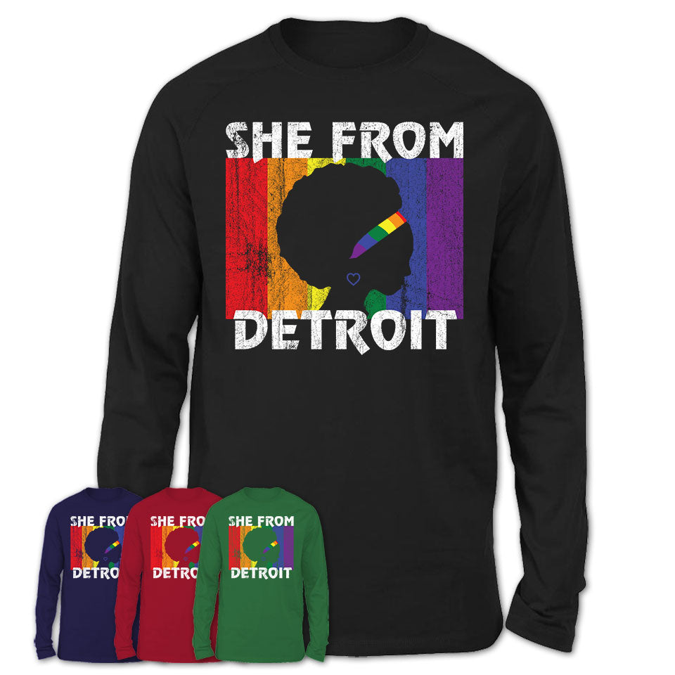 Black Girl She From Detroit Michigan Shirt LGBT Pride Gift