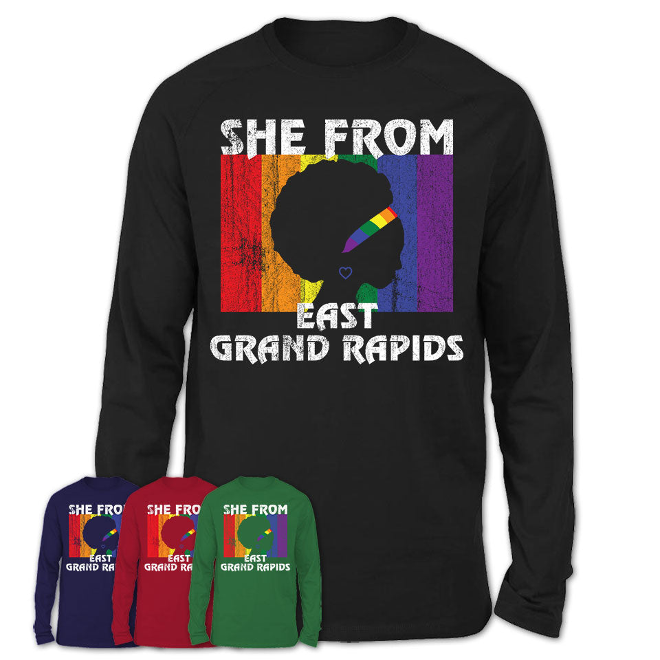 Black Girl She From East Grand Rapids Michigan Shirt LGBT Pride Gift