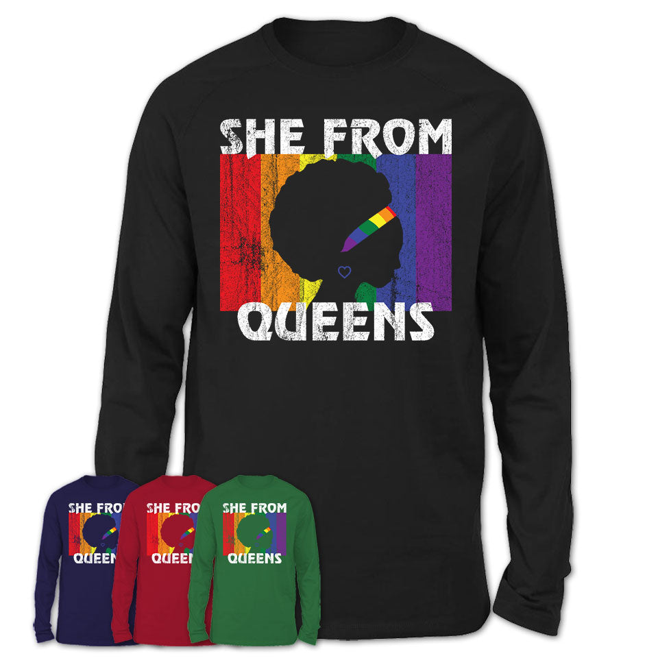 Black Girl She From Queens New York Shirt LGBT Pride Gift