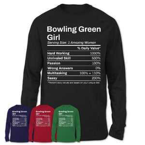 Bowling Green Girl Kentucky Nutrition Facts Proud Vintage Sport Born Living City Home Roots USA Gift Women T-Shirt