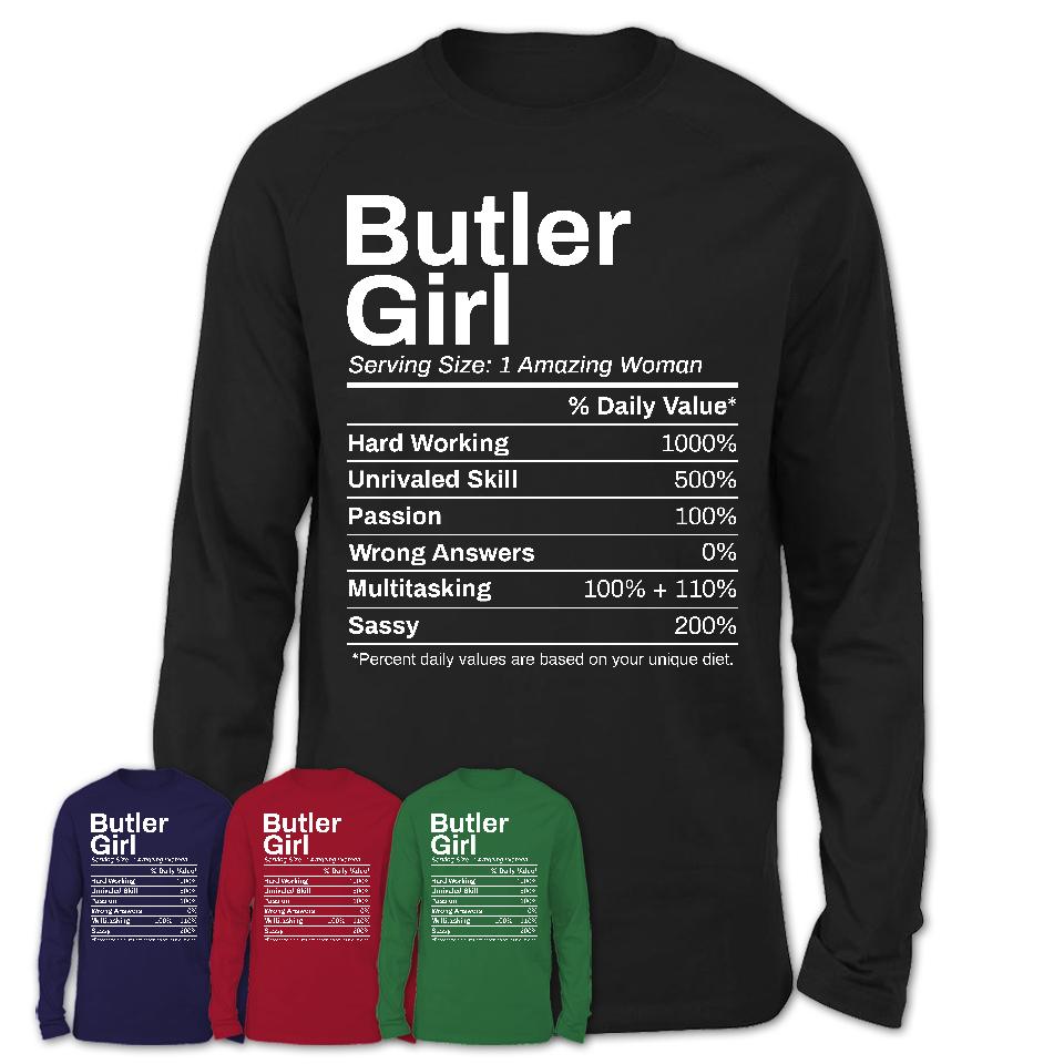 Butler Girl Pennsylvania Nutrition Facts Proud Vintage Sport Born Living City Home Roots USA Gift Women T-Shirt