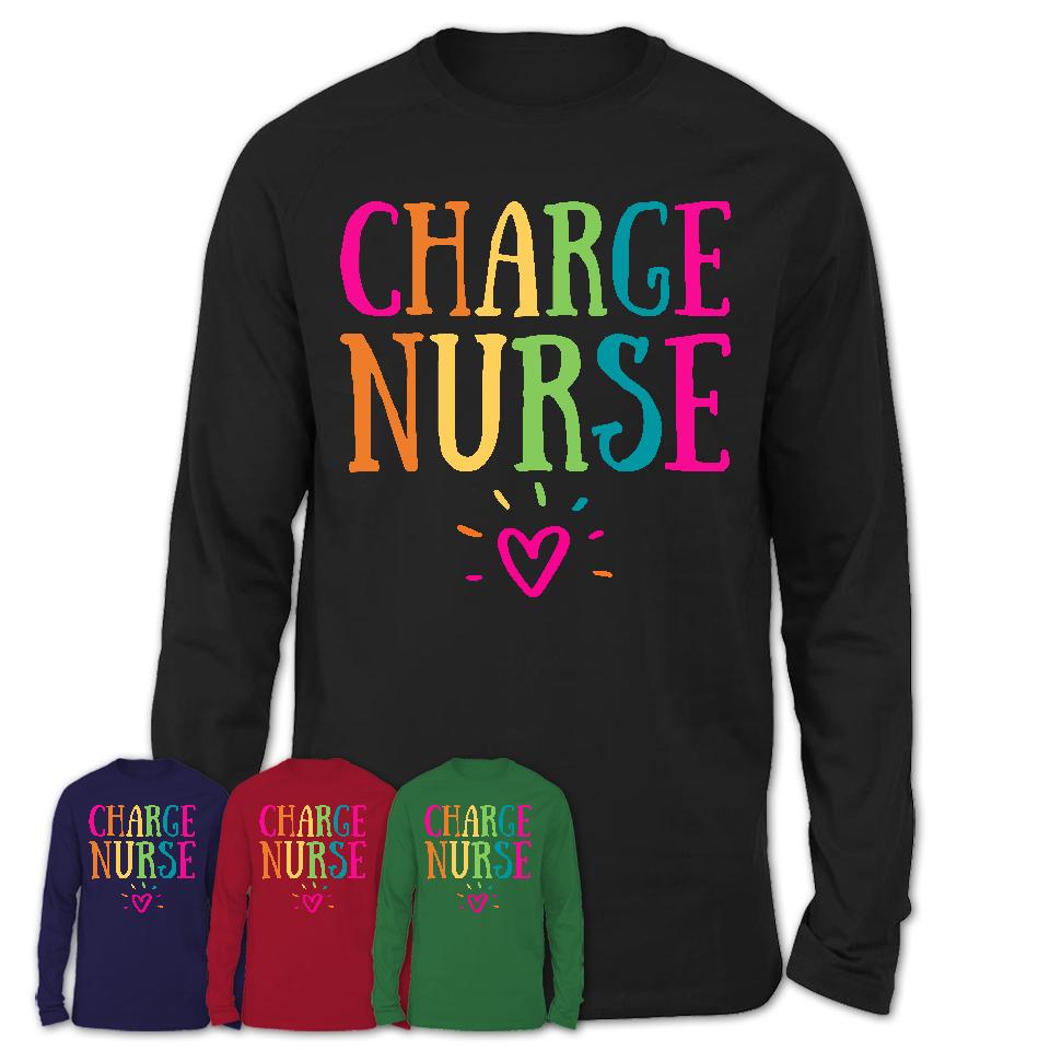 Charge Nurse Rainbow Lettering Heart Shirt, Employee Appreciation Gifts
