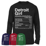 Detroit Girl Michigan Nutrition Facts Proud Vintage Sport Born Living City Home Roots USA Gift Women T-Shirt