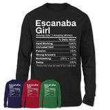 Escanaba Girl Michigan Nutrition Facts Proud Vintage Sport Born Living City Home Roots USA Gift Women T-Shirt