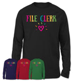 File Clerk Rainbow Lettering Heart Shirt, Employee Appreciation Gifts