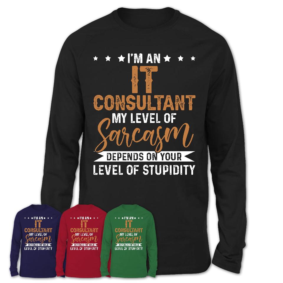 Funny It Consultant Shirt My Level of Sarcasm Depends on Your Level Of Stupidity T Shirt