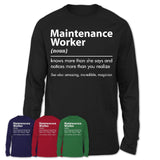 Funny Maintenance Worker Definition Shirt, New Job Gift for Maintenance Worker, Coworker Gift Idea
