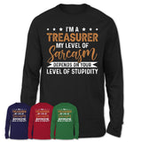 Funny Treasurer Shirt My Level of Sarcasm Depends on Your Level Of Stupidity T Shirt