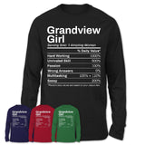 Grandview Girl Missouri Nutrition Facts Proud Vintage Sport Born Living City Home Roots USA Gift Women T-Shirt