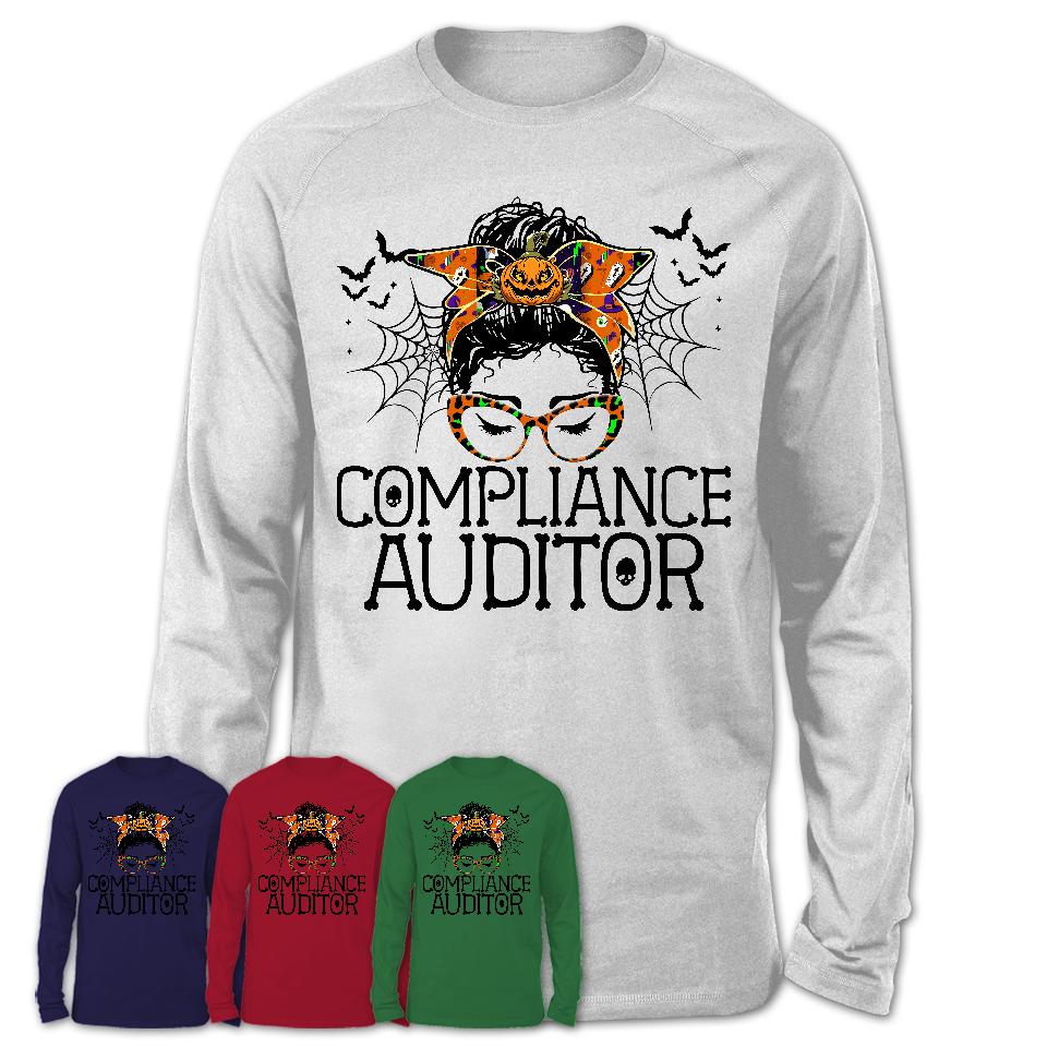 Halloween Compliance Auditor Shirt, Messy Bun Girl Shirt, Funny Coworker Gift in Halloween, Scary Costume Team Shirt