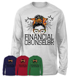 Halloween Financial Counselor Shirt, Messy Bun Girl Shirt, Funny Coworker Gift in Halloween, Scary Costume Team Shirt