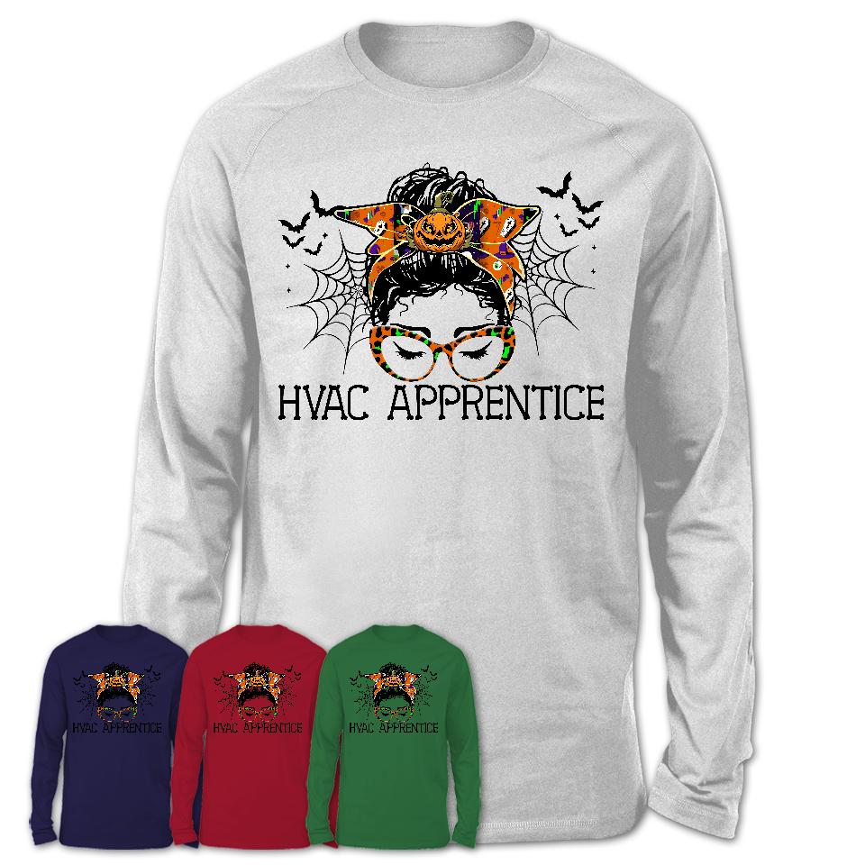 Halloween Hvac Apprentice Shirt, Messy Bun Girl Shirt, Funny Coworker Gift in Halloween, Scary Costume Team Shirt
